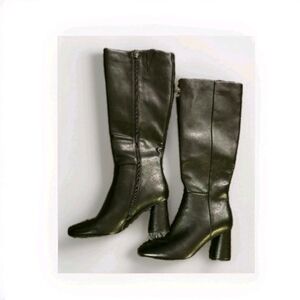 Qiy Black Faux Leather Knee High Boots SIZE 8